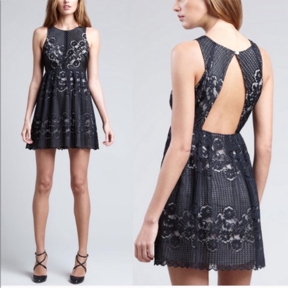 Free People Rocco Black Lace Open Back Mini Dress, Size 2